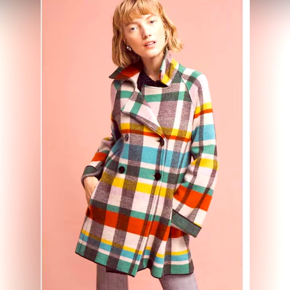 Anthropologie SIYU Multicolor Plaid 100% Wool Coat Size XL - Small - Picture 2 of 9